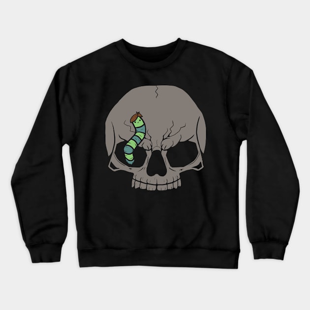 Skull With Cute Smiling Caterpillar With Funny Hair Crewneck Sweatshirt by jagabeic